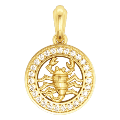 Scorpio Charm Pendant in Gold with 27 Diamonds